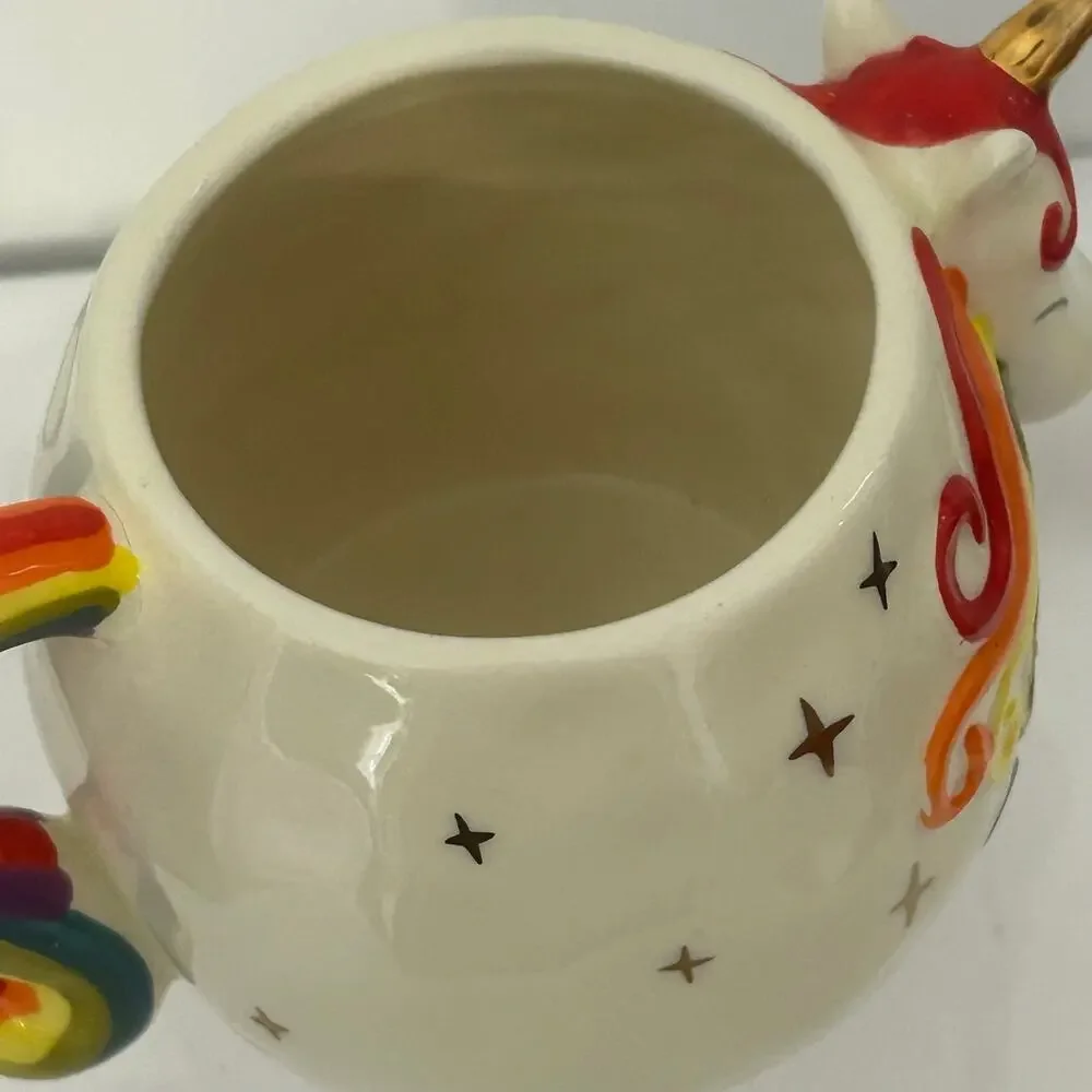 Natural Life Unicorn Mug Rainbow Handle Gold Stars Don’t Dull Your Sparkle